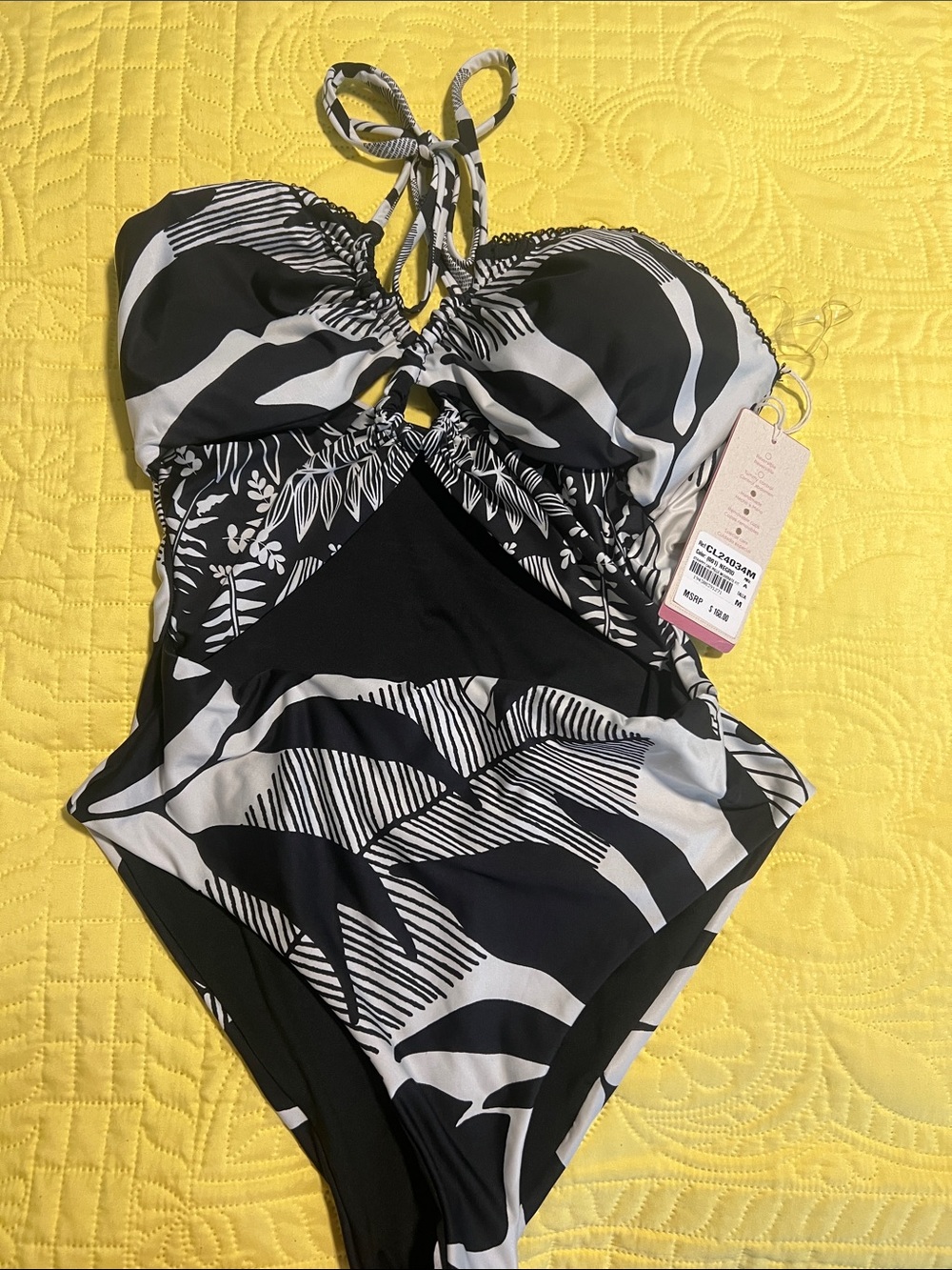 Cosita Linda Black and White Cut Out One Piece Swimsuit NWT